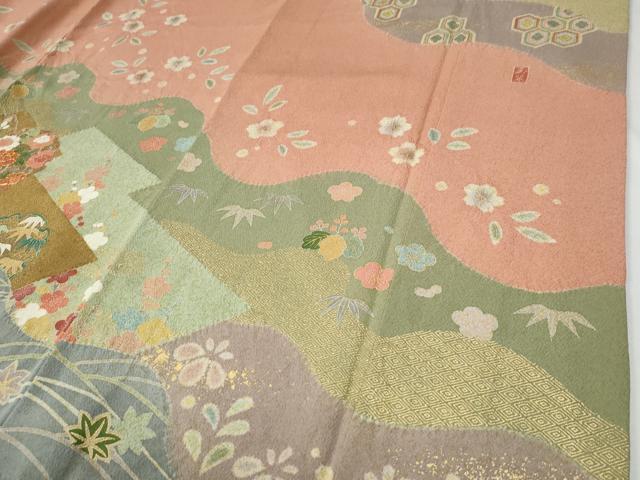 平和屋着物●訪問着　作家物　駒刺繍　竜田川雪輪吉祥花唐草文　金彩　正絹　逸品　CABE2937yc 平和屋着物○訪問着 作家物 駒刺繍 竜田川雪輪吉祥花唐草文 金彩 正絹