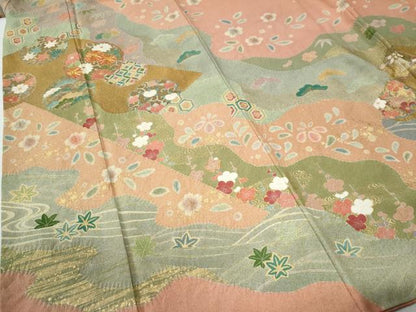 平和屋着物●訪問着　作家物　駒刺繍　竜田川雪輪吉祥花唐草文　金彩　正絹　逸品　CABE2937yc