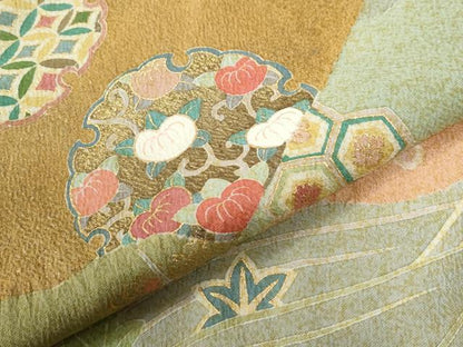 平和屋着物●訪問着　作家物　駒刺繍　竜田川雪輪吉祥花唐草文　金彩　正絹　逸品　CABE2937yc