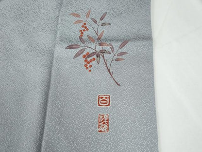 平和屋着物●京加賀友禅　百貫達雄監修　色無地　白梅鼠色　正絹　逸品　CABE2938yc