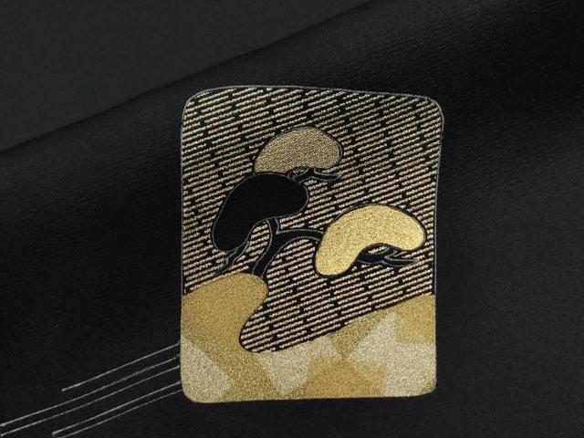 平和屋着物●訪問着　竹屋町刺繍　霞色紙枝花文　暈し染め　黒地　金彩　正絹　逸品　CABE2941yc