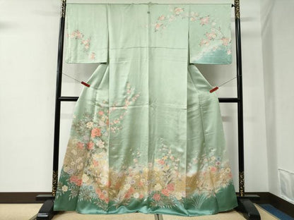 平和屋着物●訪問着　駒刺繍　牡丹花文　暈し染め　金彩　正絹　逸品　CABE2943yc