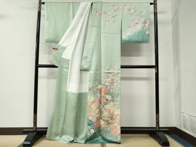 平和屋着物●訪問着　駒刺繍　牡丹花文　暈し染め　金彩　正絹　逸品　CABE2943yc