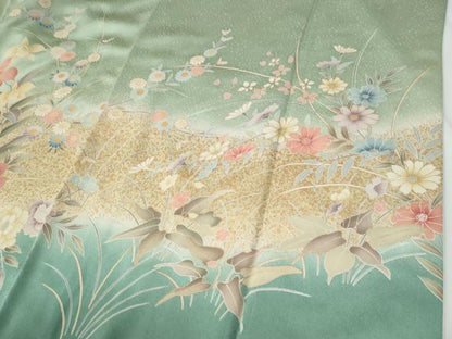平和屋着物●訪問着　駒刺繍　牡丹花文　暈し染め　金彩　正絹　逸品　CABE2943yc