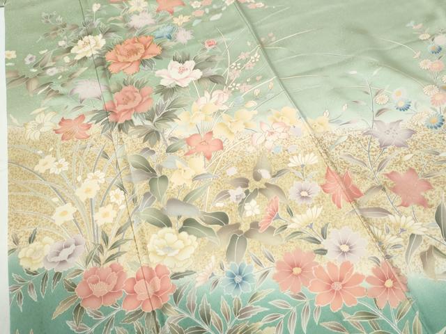 平和屋着物●訪問着　駒刺繍　牡丹花文　暈し染め　金彩　正絹　逸品　CABE2943yc
