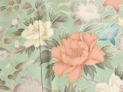 平和屋着物●訪問着　駒刺繍　牡丹花文　暈し染め　金彩　正絹　逸品　CABE2943yc