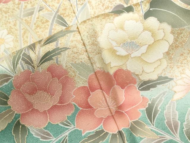 平和屋着物●訪問着　駒刺繍　牡丹花文　暈し染め　金彩　正絹　逸品　CABE2943yc