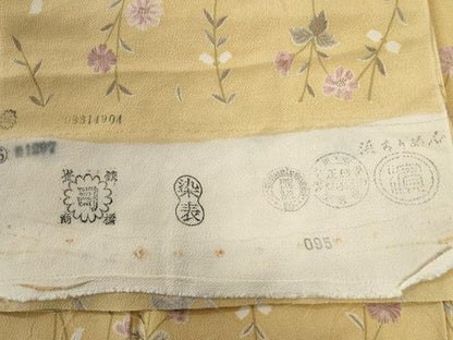 平和屋着物●上質な小紋　枝花文　金彩　鬼しぼ縮緬　反端付き　正絹　逸品　CABE2944yc
