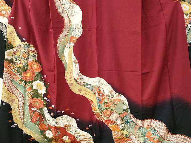 平和屋着物●豪華振袖　駒刺繍　道長吉祥舞花文　暈し染め　金彩　正絹　逸品　CABE2947yc