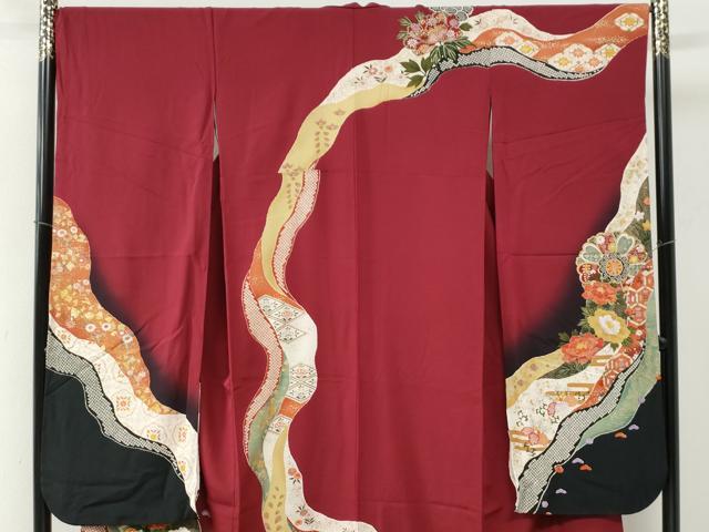 平和屋着物●豪華振袖　駒刺繍　道長吉祥舞花文　暈し染め　金彩　正絹　逸品　CABE2947yc