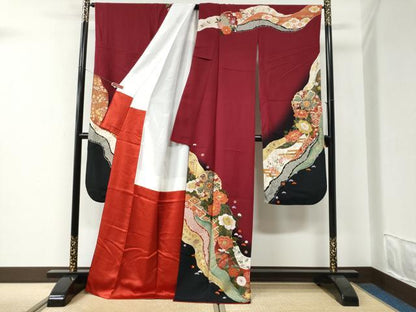平和屋着物●豪華振袖　駒刺繍　道長吉祥舞花文　暈し染め　金彩　正絹　逸品　CABE2947yc