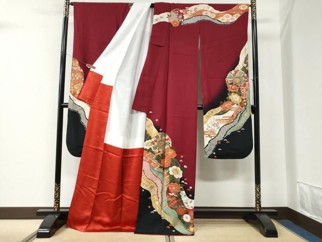 平和屋着物●豪華振袖　駒刺繍　道長吉祥舞花文　暈し染め　金彩　正絹　逸品　CABE2947yc