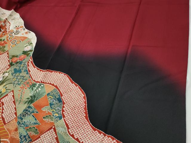 平和屋着物●豪華振袖　駒刺繍　道長吉祥舞花文　暈し染め　金彩　正絹　逸品　CABE2947yc
