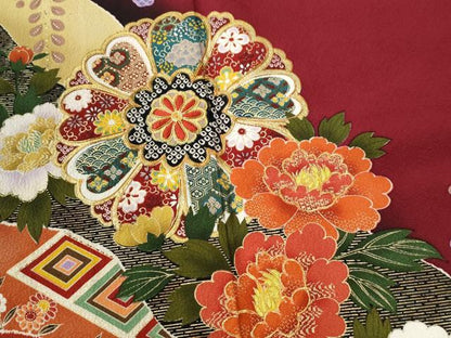 平和屋着物●豪華振袖　駒刺繍　道長吉祥舞花文　暈し染め　金彩　正絹　逸品　CABE2947yc