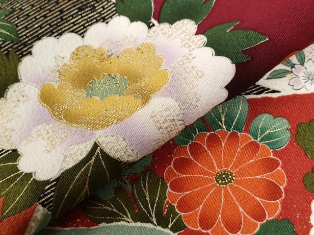 平和屋着物●豪華振袖　駒刺繍　道長吉祥舞花文　暈し染め　金彩　正絹　逸品　CABE2947yc
