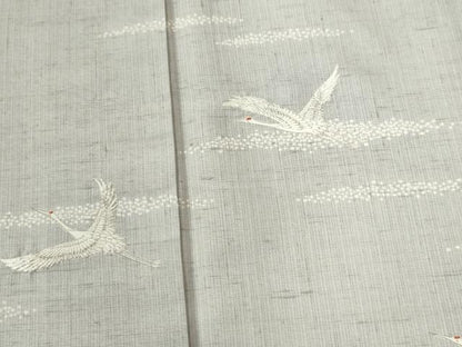 平和屋着物●訪問着　紬地　霞飛鶴文　正絹　逸品　CABE2948yc