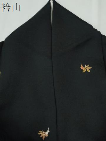 平和屋着物●上質な小紋　南天文　黒地　金彩　正絹　逸品　CABE2951yc