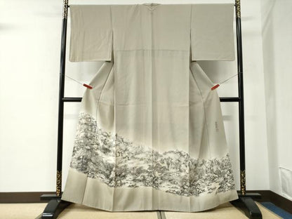 平和屋着物●琉染の創設者　山岡古都　水墨書　色留袖　樹林水辺風景文　暈し染め　正絹　逸品　CABE2954yc