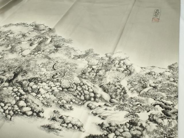 平和屋着物●琉染の創設者　山岡古都　水墨書　色留袖　樹林水辺風景文　暈し染め　正絹　逸品　CABE2954yc
