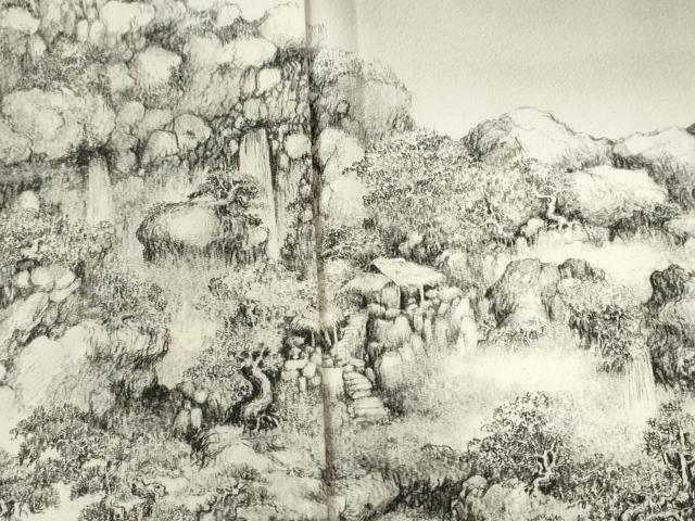 平和屋着物●琉染の創設者　山岡古都　水墨書　色留袖　樹林水辺風景文　暈し染め　正絹　逸品　CABE2954yc