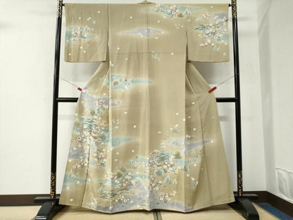 平和屋着物●訪問着　友禅　松竹梅風景花文　暈し染め　正絹　逸品　CABE2955yc