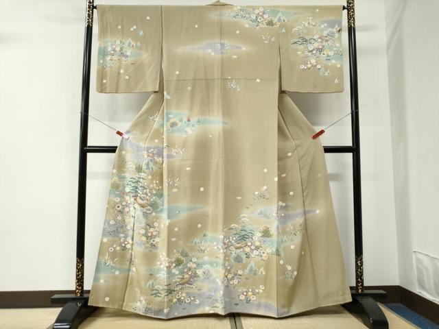 平和屋着物●訪問着　友禅　松竹梅風景花文　暈し染め　正絹　逸品　CABE2955yc