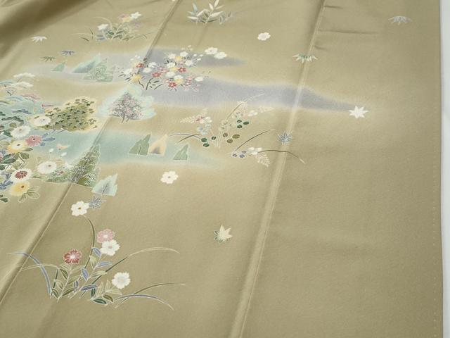 平和屋着物●訪問着　友禅　松竹梅風景花文　暈し染め　正絹　逸品　CABE2955yc