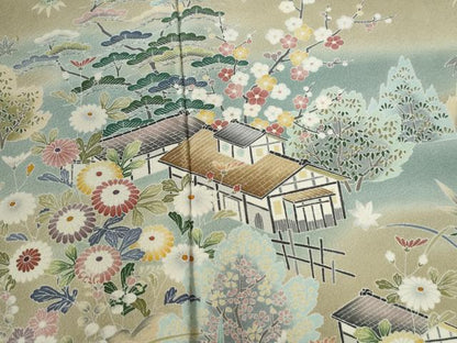 平和屋着物●訪問着　友禅　松竹梅風景花文　暈し染め　正絹　逸品　CABE2955yc