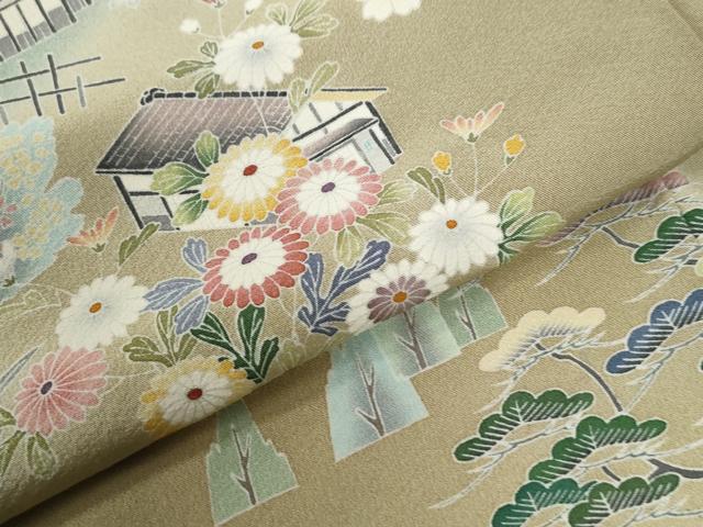 平和屋着物●訪問着　友禅　松竹梅風景花文　暈し染め　正絹　逸品　CABE2955yc