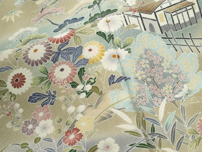 平和屋着物●訪問着　友禅　松竹梅風景花文　暈し染め　正絹　逸品　CABE2955yc