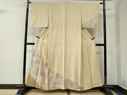 平和屋着物●訪問着　総刺繍　吉祥花松文　金糸　正絹　逸品　CABE2960yc