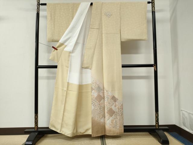 平和屋着物●訪問着　総刺繍　吉祥花松文　金糸　正絹　逸品　CABE2960yc