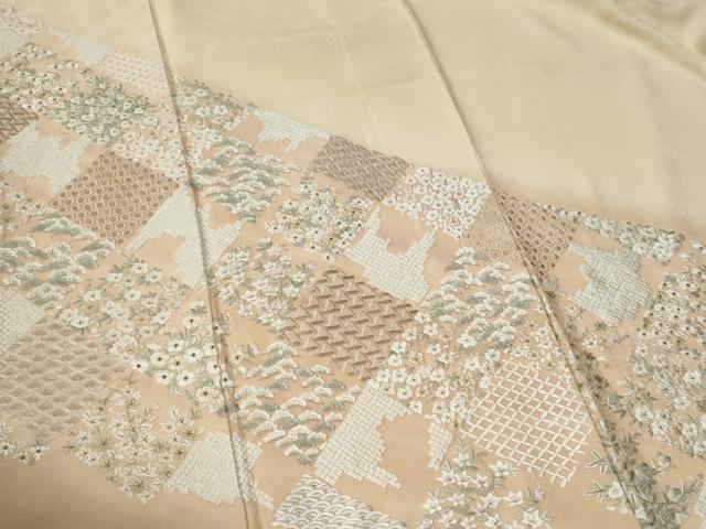 平和屋着物●訪問着　総刺繍　吉祥花松文　金糸　正絹　逸品　CABE2960yc