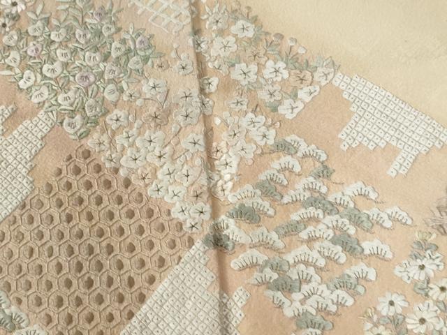 平和屋着物●訪問着　総刺繍　吉祥花松文　金糸　正絹　逸品　CABE2960yc