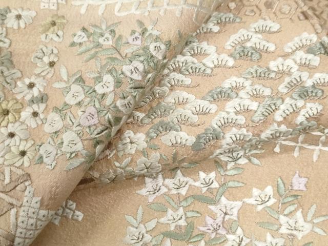 平和屋着物●訪問着　総刺繍　吉祥花松文　金糸　正絹　逸品　CABE2960yc