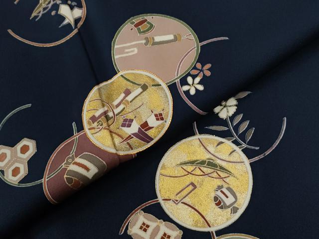 平和屋着物●訪問着　駒刺繍　宝尽くし丸文　金彩　正絹　逸品　CABE2961yc