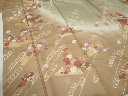 平和屋着物●西陣　京の名門　じゅらく謹製　訪問着　刺繍　鴛鴦花筏文　暈し染め　金彩　正絹　逸品　CABE2966yc