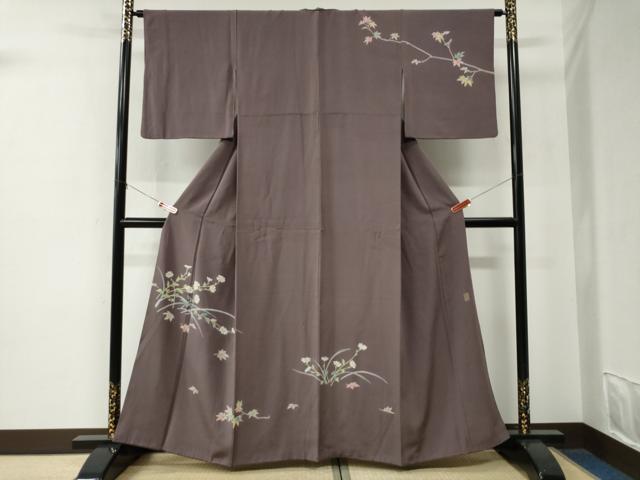 平和屋着物●京加賀糸目友禅作家　山崎巌　訪問着　楓枝花文　正絹　逸品　CABE2967yc