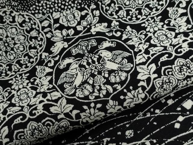 平和屋着物●訪問着　江戸小紋　作家物　立波花鳥唐草文　黒地　正絹　逸品　CABE2969yc