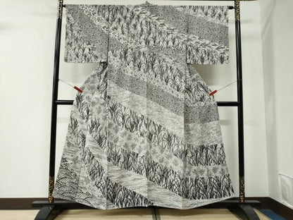 平和屋着物●訪問着　型染め　流水芝草花文　正絹　逸品　CABE2970yc