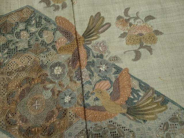 平和屋着物●中国三大刺繍　スワトウ刺繍　総刺繍　訪問着　紬地　鳳凰亀甲吉祥更紗花文　正絹　逸品　CABE2973yc