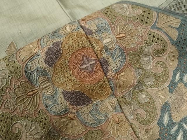 平和屋着物●中国三大刺繍　スワトウ刺繍　総刺繍　訪問着　紬地　鳳凰亀甲吉祥更紗花文　正絹　逸品　CABE2973yc