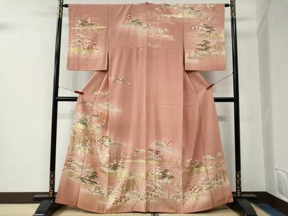 平和屋着物●訪問着　駒刺繍　霞枝垂れ柳松竹梅花文　暈し染め　金彩　正絹　逸品　CABE2977yc