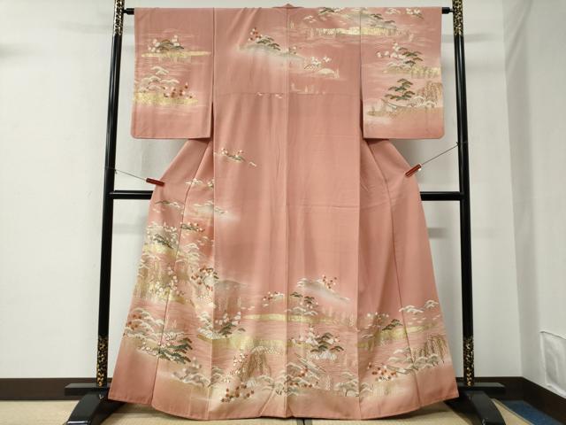 平和屋着物●訪問着　駒刺繍　霞枝垂れ柳松竹梅花文　暈し染め　金彩　正絹　逸品　CABE2977yc