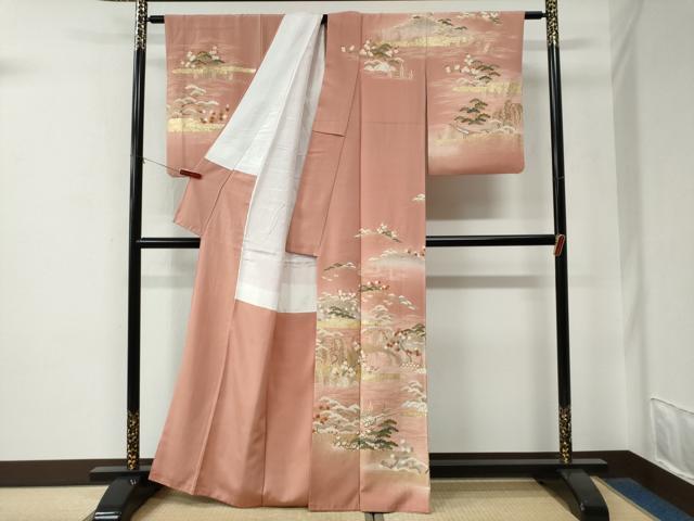 平和屋着物●訪問着　駒刺繍　霞枝垂れ柳松竹梅花文　暈し染め　金彩　正絹　逸品　CABE2977yc