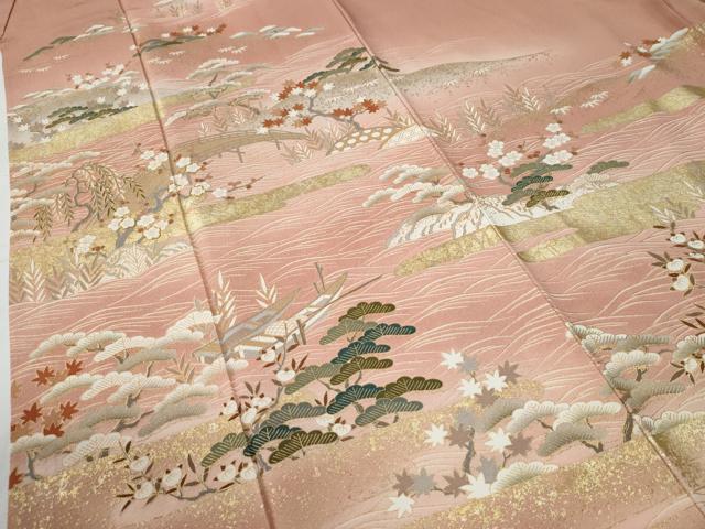 平和屋着物●訪問着　駒刺繍　霞枝垂れ柳松竹梅花文　暈し染め　金彩　正絹　逸品　CABE2977yc
