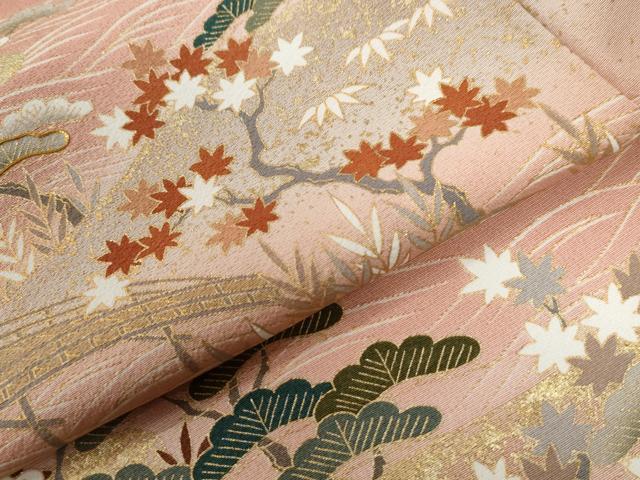 平和屋着物●訪問着　駒刺繍　霞枝垂れ柳松竹梅花文　暈し染め　金彩　正絹　逸品　CABE2977yc
