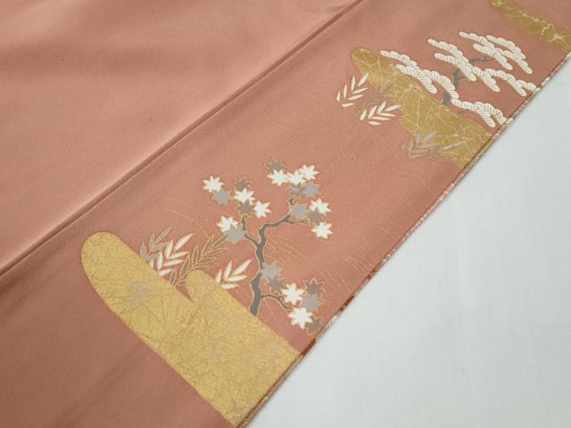 平和屋着物●訪問着　駒刺繍　霞枝垂れ柳松竹梅花文　暈し染め　金彩　正絹　逸品　CABE2977yc