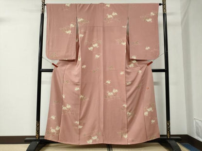 平和屋着物●ファッションデザイナー 花井幸子　小紋　露芝　兎　金彩　鬼しぼ縮緬　正絹　逸品　CABE2980yc