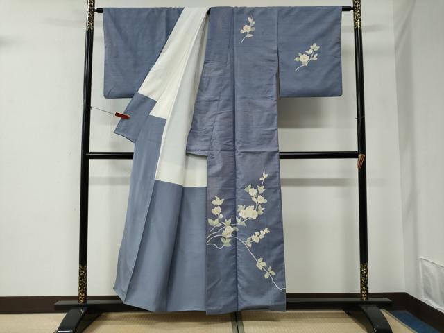 平和屋着物●訪問着　白山紬　友禅　作家物　枝花文　正絹　逸品　CABE2983yc